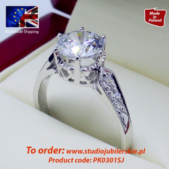 Złoty pierścionek z dużą cyrkonią 2,8 - 3.0 ct  PK0301SJ